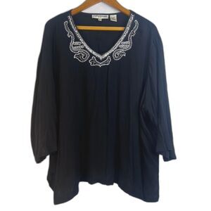 Cathy Daniels Gauzy Beaded Vneck Collar Lightweight Boho Blouse Size XL